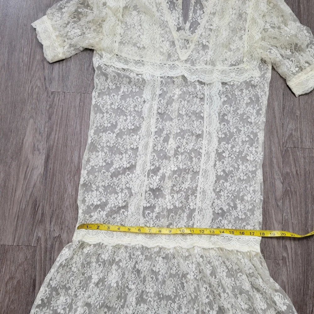Vintage Lace Drop Waist Sheer Dress Nightgown Victorian Bridal Wedding Fairycore - Picture 13 of 14